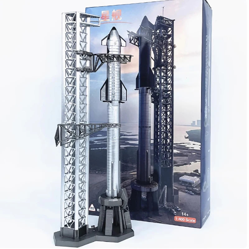 Falcon Heavy & Starship | Escala 1:400 (~17 cm y ~12,2 cm) | En Aleación Metálica | EE. UU. | Cohetes Espaciales de Colección